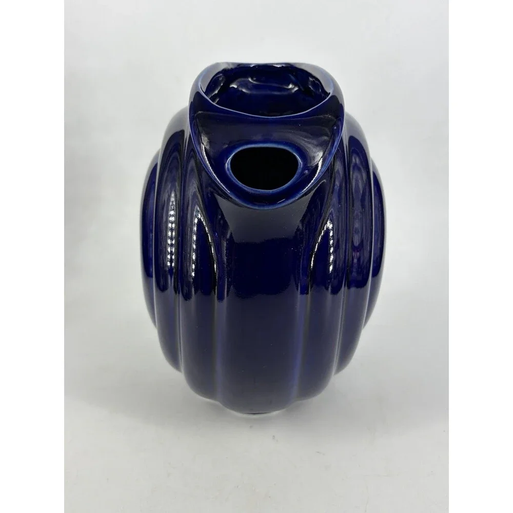 VTG Hall China USA Ceramic Disc Pitcher Ice Lip MCM Cobalt Blue #1338